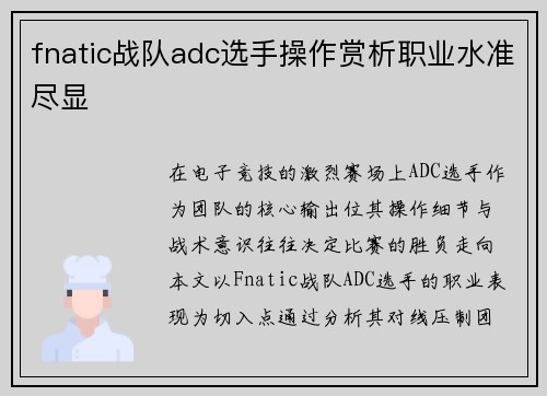 fnatic战队adc选手操作赏析职业水准尽显