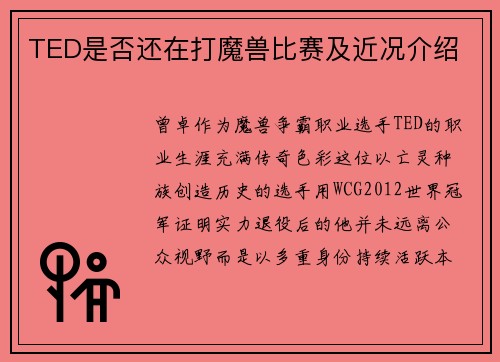 TED是否还在打魔兽比赛及近况介绍