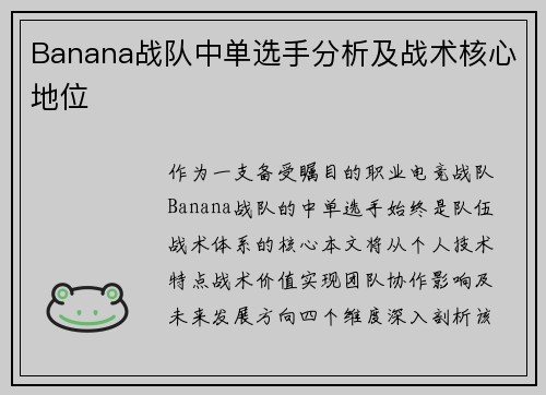 Banana战队中单选手分析及战术核心地位